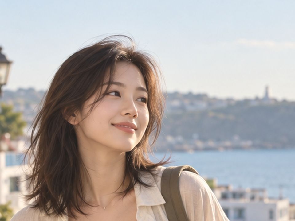 바닷가 마을을 배경으로 촬영을 나선 크리에이터